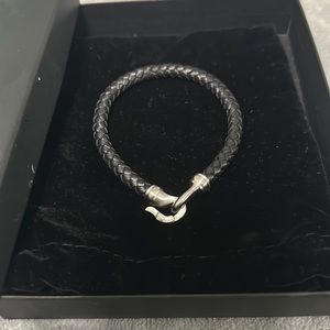 Braided black Leather Bracelet in Stainless Steel, Created for Macy's
